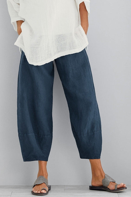 Women’s Casual Pants – Loose Fit – Wide Leg – Full Length – Natural Fibers – With Pockets