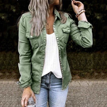 Women’s Denim Jacket – Slim Fit – Button Front – Structured – Hip Length – Casual Style