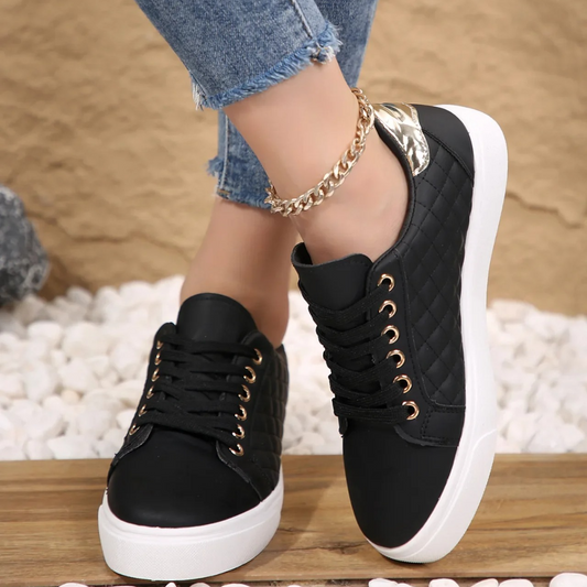 Women’s Sneakers – Quilted Texture – Orthopedic Support – Cushioned Sole – Lace-Up