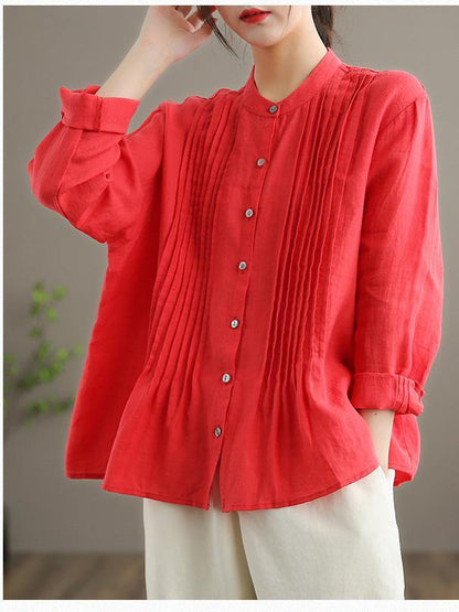 Women’s Tunic Blouse – Relaxed Fit – Cotton – Pintuck Front – Long Sleeve