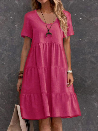 Women's Midi Dress - Lightweight Design - Relaxed Fit - Short Sleeve Casual Wear