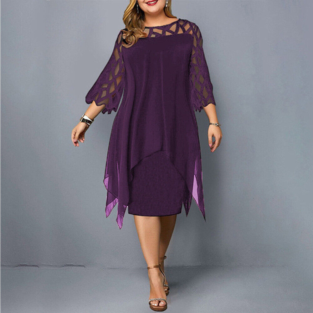 Women’s Midi Dress – Relaxed Fit – Sheer Overlay – Geometric Cut-Out – Half Sleeve
