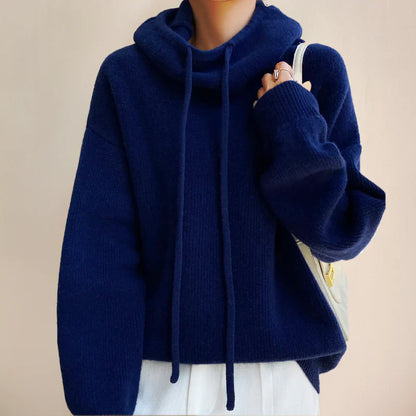 Women’s Turtleneck Sweater – Wool Knit – Oversized Fit – Drawstring Neck – Ribbed Hem