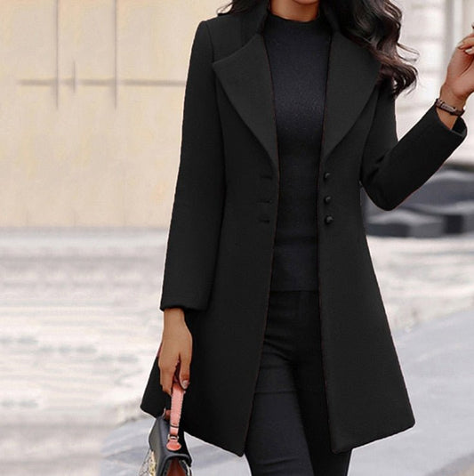 Women’s Tailored Coat – Slim Fit – Luxury Fabric – Notched Lapel – Mid Length