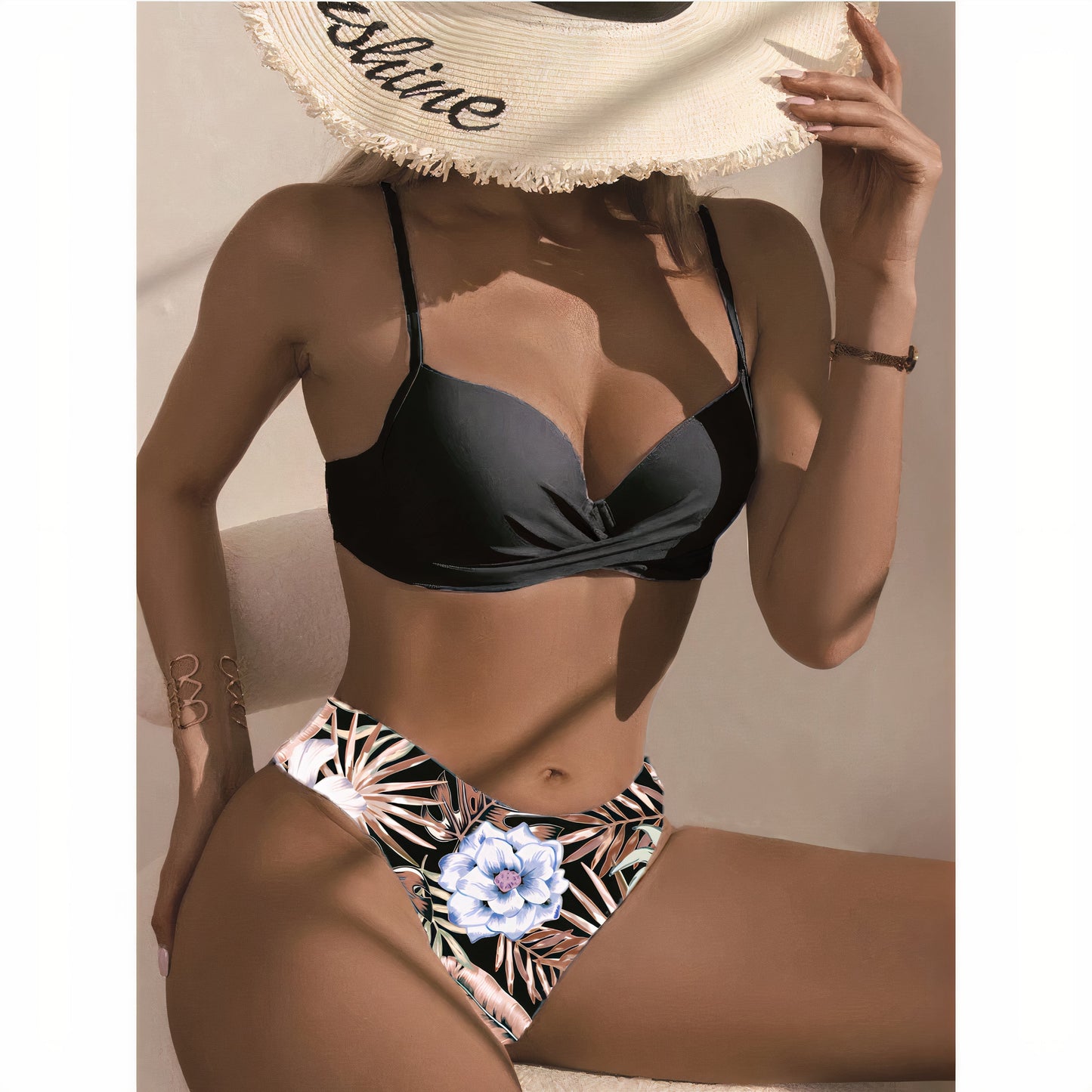 Women’s Three-Piece Bikini Set – High Waist – Crossover Top – Adjustable Straps – Breathable Blend
