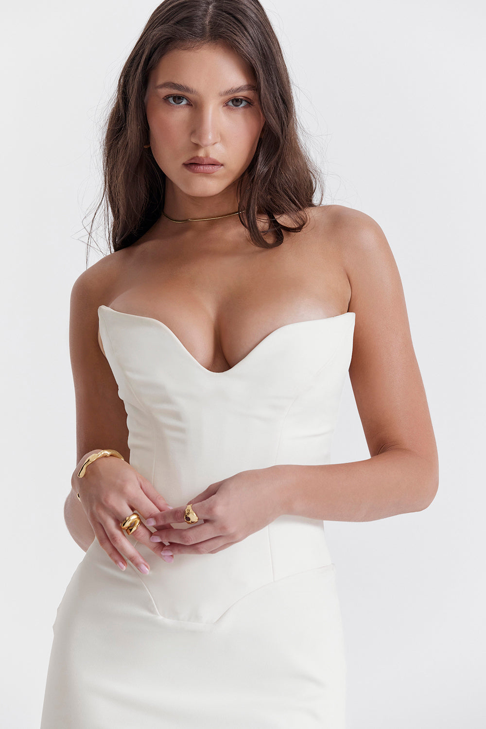 Women’s Corset Dress – Strapless Satin – Fitted Bodice – Full Length Formal Gown