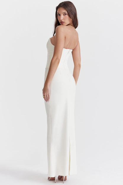 Women’s Corset Dress – Strapless Satin – Fitted Bodice – Full Length Formal Gown