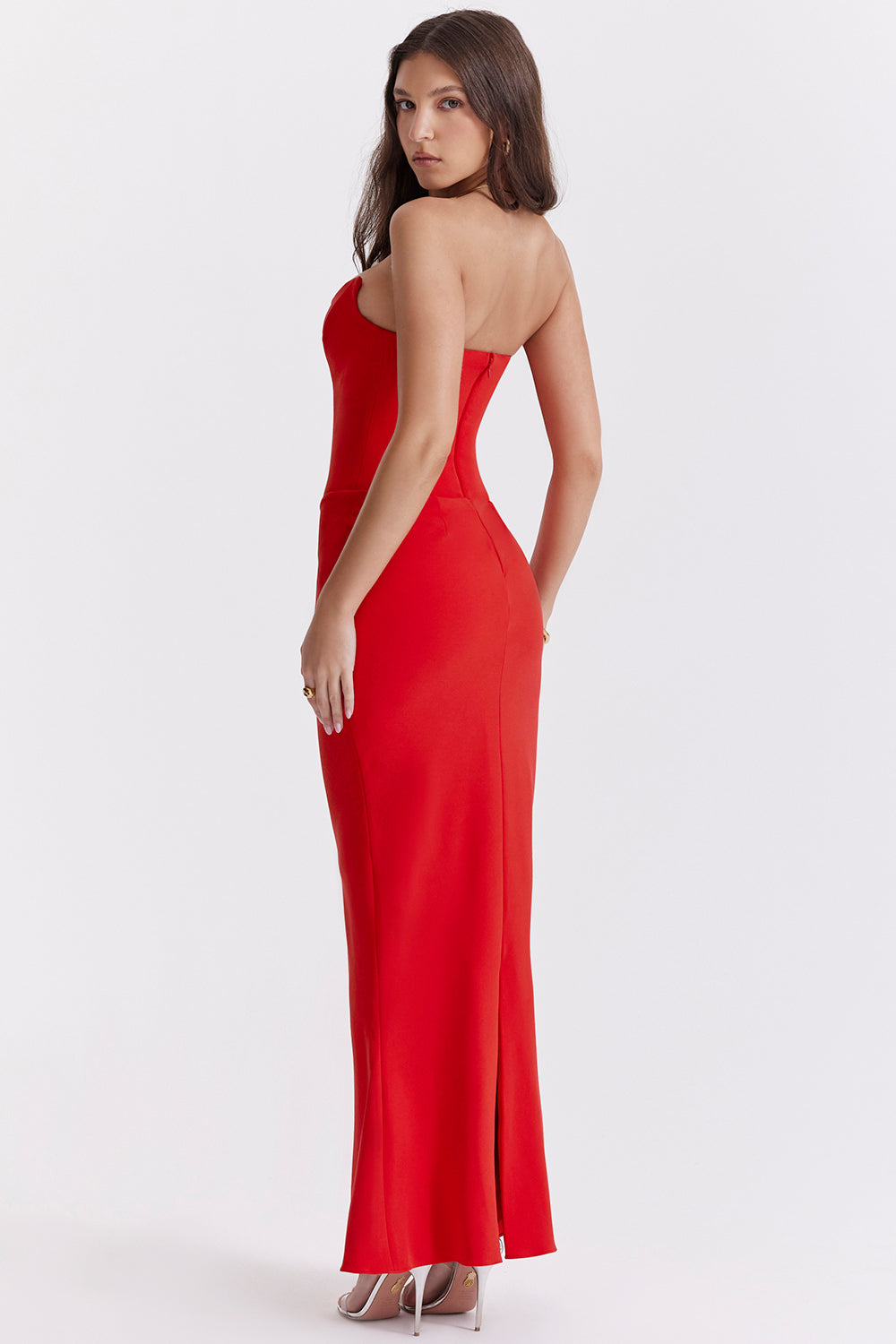 Women’s Corset Dress – Strapless Satin – Fitted Bodice – Full Length Formal Gown