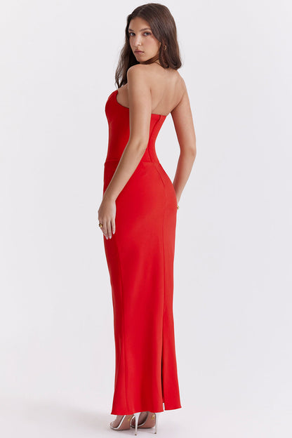 Women’s Corset Dress – Strapless Satin – Fitted Bodice – Full Length Formal Gown