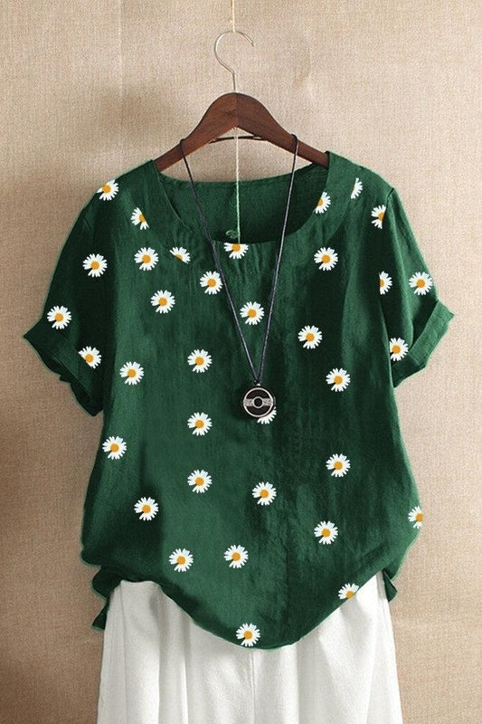 Women’s T-Shirt – Relaxed Fit – Daisy Floral Print – Short Sleeve – Breathable Blend