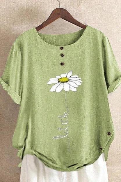 Women’s Short Sleeve Shirt – Relaxed Fit – Breathable Blend – Floral Print – Round Neck