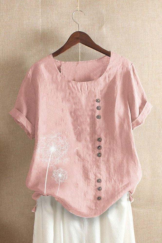 Women’s T-Shirt – Relaxed Fit – Natural Fibers – Floral Print – Crew Neck