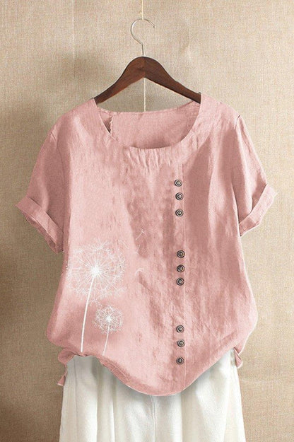 Women’s T-Shirt – Relaxed Fit – Natural Fibers – Floral Print – Crew Neck