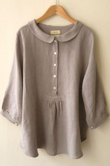 Women's Blouse - Linen - Relaxed Fit - Peter Pan Collar