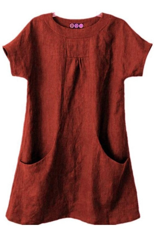 Women’s Blouse – Relaxed Fit – Natural Fibers – Short Sleeve – Front Pockets