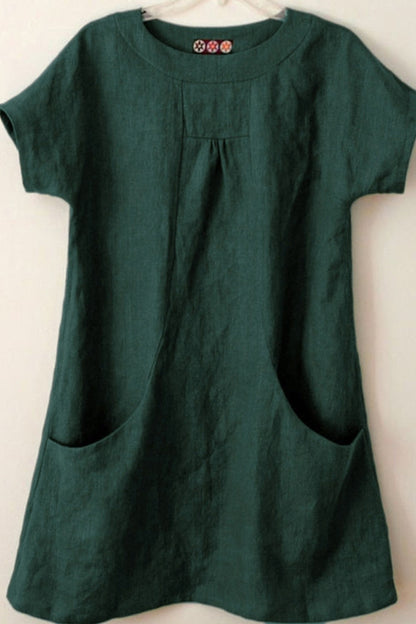 Women’s Blouse – Relaxed Fit – Natural Fibers – Short Sleeve – Front Pockets