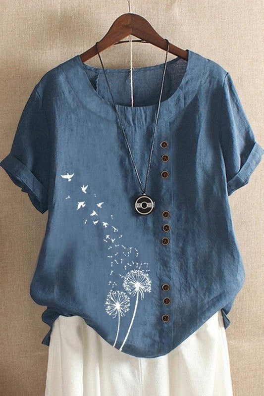 Women’s T-Shirt – Relaxed Fit – Natural Fibers – O-Neck – Short Sleeve – Artistic Print