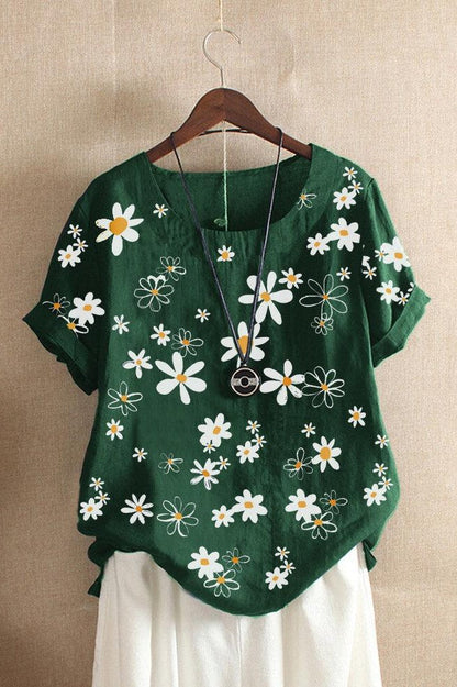 Women’s T-Shirt – Relaxed Fit – Soft Knit – Floral Print – Short Sleeve Casual Wear