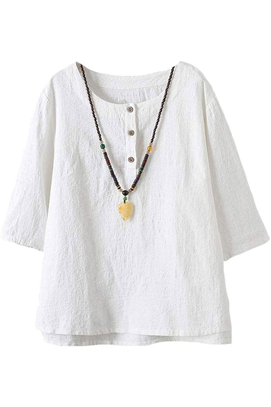 Women’s Button Shirt – Relaxed Fit – 3/4 Sleeve – Round Neck – Breathable Blend