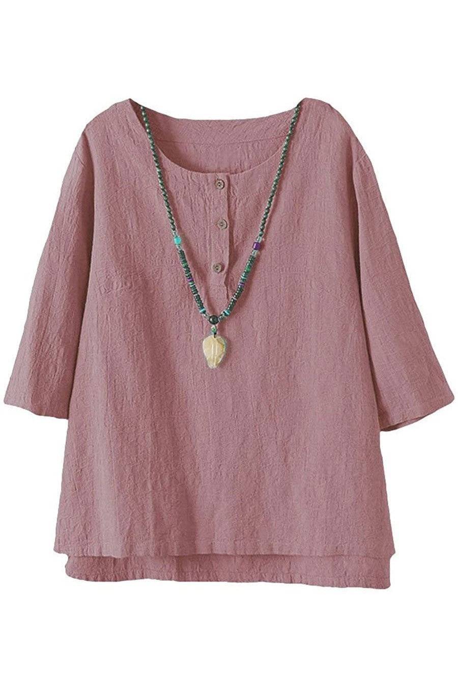 Women’s Button Shirt – Relaxed Fit – 3/4 Sleeve – Round Neck – Breathable Blend