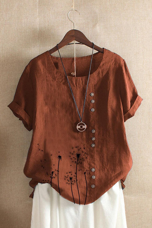 Women’s T-Shirt – Relaxed Fit – Natural Fibers – Rolled Sleeves – Artistic Print