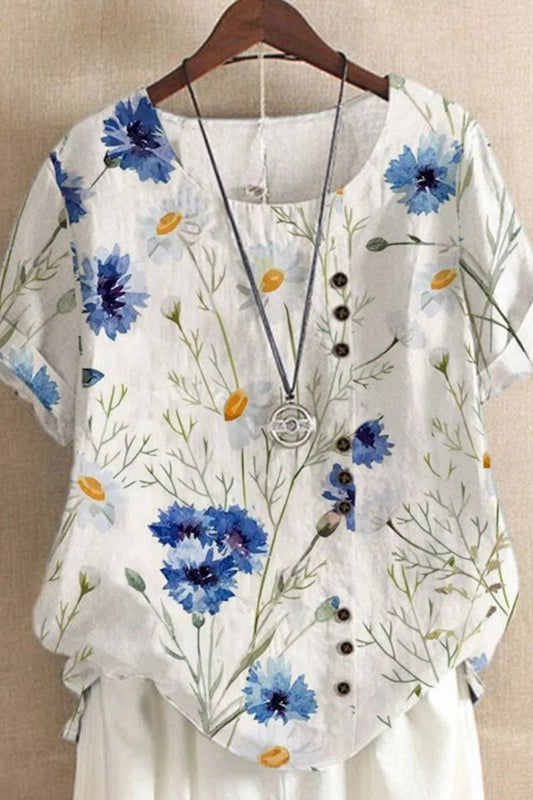 Women’s T-Shirt – Relaxed Fit – Short Sleeve – Floral Print – Breathable Blend