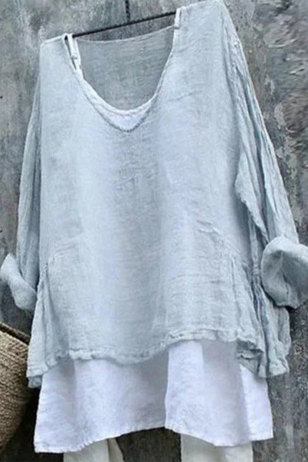 Women’s Long Sleeve T-Shirt – Relaxed Fit – V-Neck – Drop Shoulder – Cotton Blend