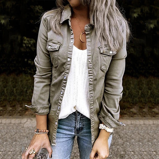 Women’s Denim Jacket – Slim Fit – Button Front – Structured – Hip Length – Casual Style