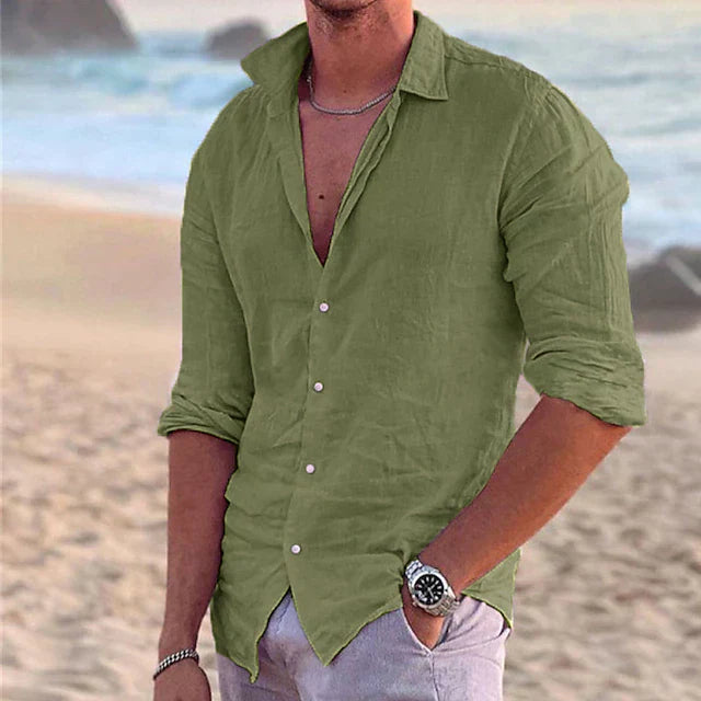 Men’s Button-Up Shirt – Relaxed Fit – Long Sleeve – Breathable Natural Fibers