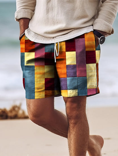 Men’s Swim Shorts – Quick Dry – Regular Fit – Mid-Thigh – Adjustable Waist – Patchwork