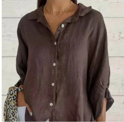 Women’s Button-Up Shirt – 100% Linen – Relaxed Fit – Long Sleeve – Pointed Collar
