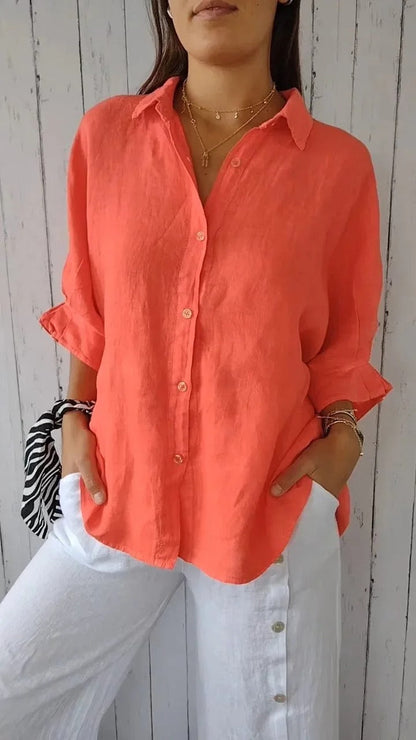 Women’s Button-Up Shirt – 100% Linen – Relaxed Fit – Long Sleeve – Pointed Collar