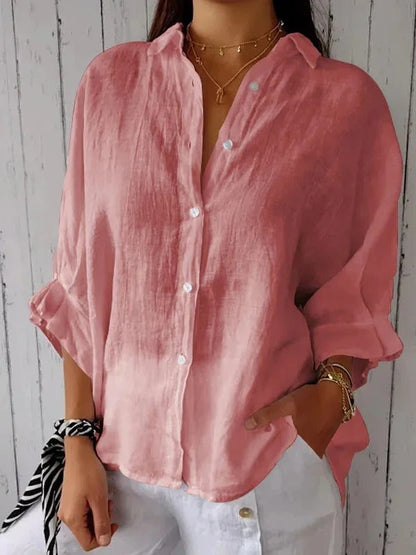 Women’s Button-Up Shirt – 100% Linen – Relaxed Fit – Long Sleeve – Pointed Collar