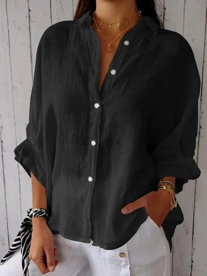 Women’s Button-Up Shirt – 100% Linen – Relaxed Fit – Long Sleeve – Pointed Collar