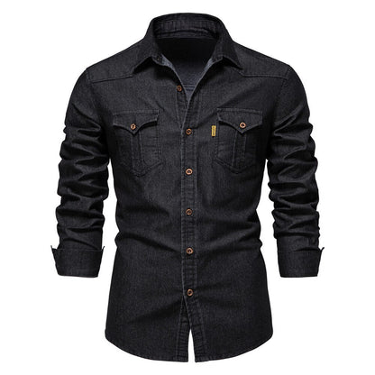 Men’s Denim Shirt – Slim Fit – Button-Down – Chest Pockets – Breathable Cotton
