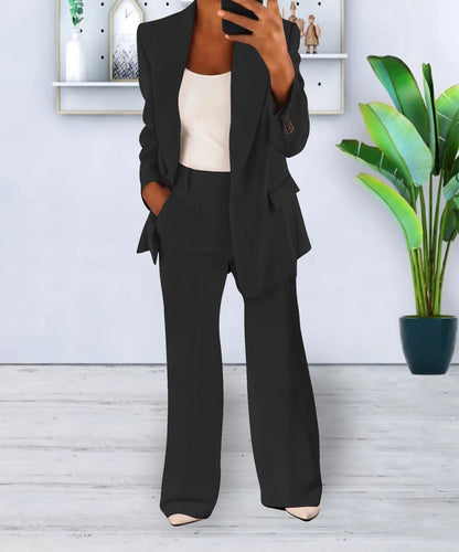 Women’s Two-Piece Set – Tailored Fit – Single Button – Notched Lapel – Formal Office Wear
