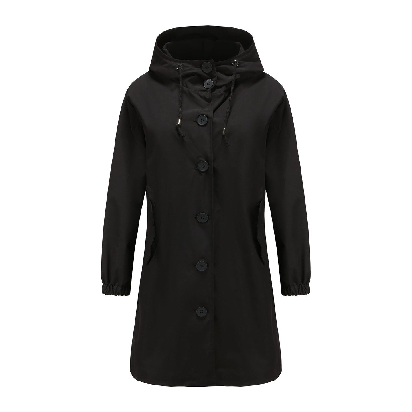 Women’s Rain Jacket – Water-Resistant – Hooded – Button Front – Knee Length – Regular Fit