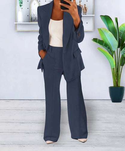 Women’s Two-Piece Set – Tailored Fit – Single Button – Notched Lapel – Formal Office Wear