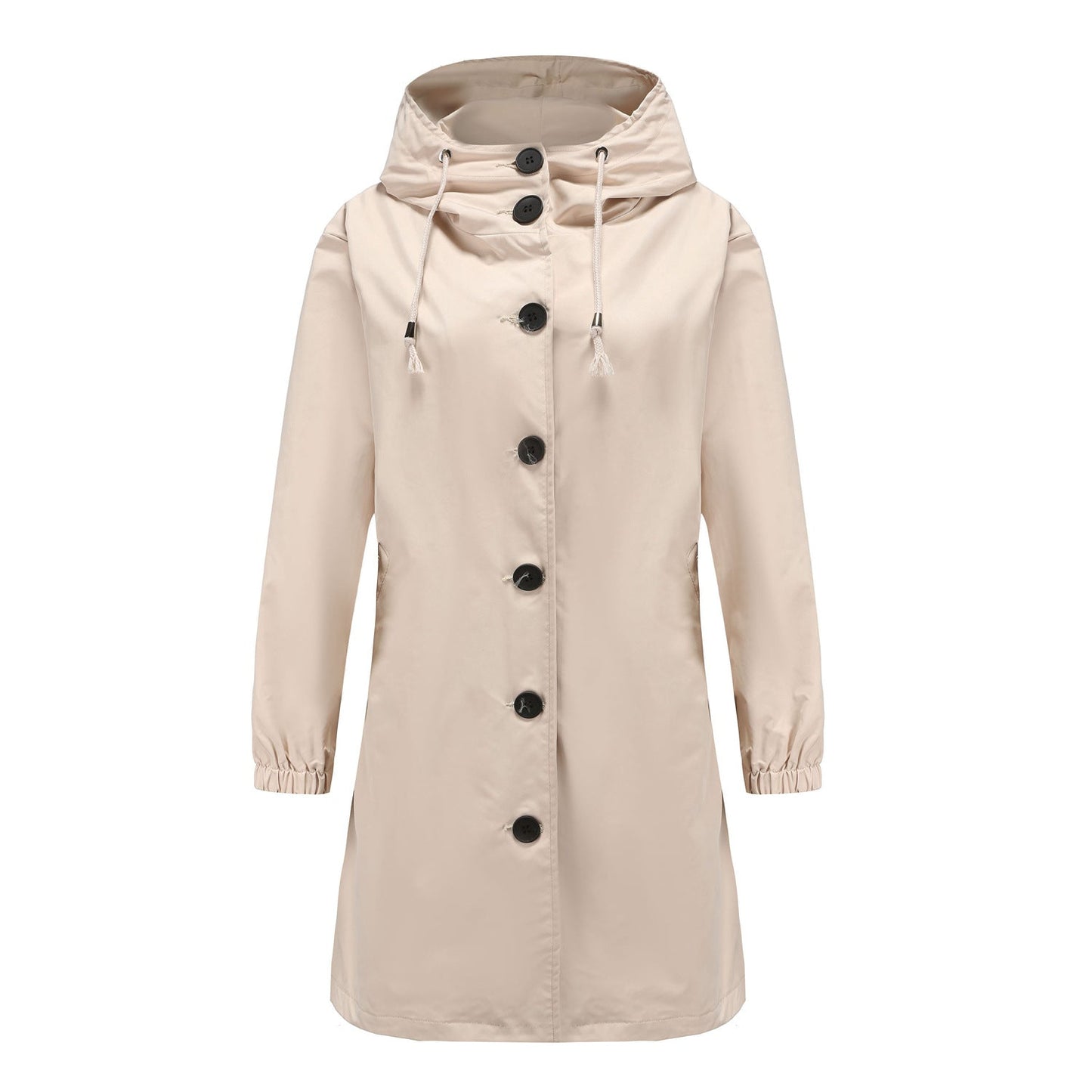 Women’s Rain Jacket – Water-Resistant – Hooded – Button Front – Knee Length – Regular Fit