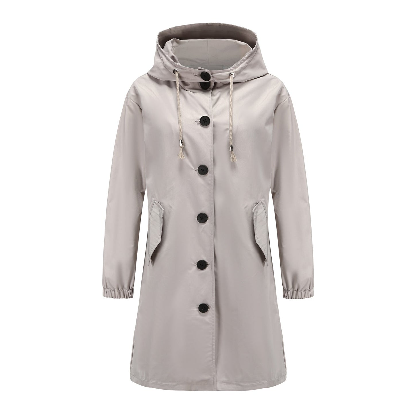 Women’s Rain Jacket – Water-Resistant – Hooded – Button Front – Knee Length – Regular Fit