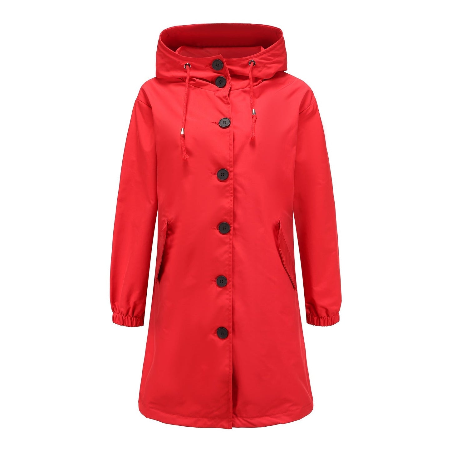 Women’s Rain Jacket – Water-Resistant – Hooded – Button Front – Knee Length – Regular Fit