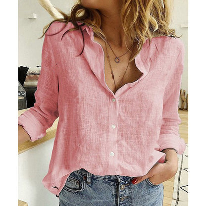 Women’s Blouse – Relaxed Fit – Cotton Blend – Button-Down – Rolled Sleeves