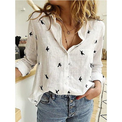 Women’s Blouse – Relaxed Fit – Cotton Blend – Button-Down – Rolled Sleeves