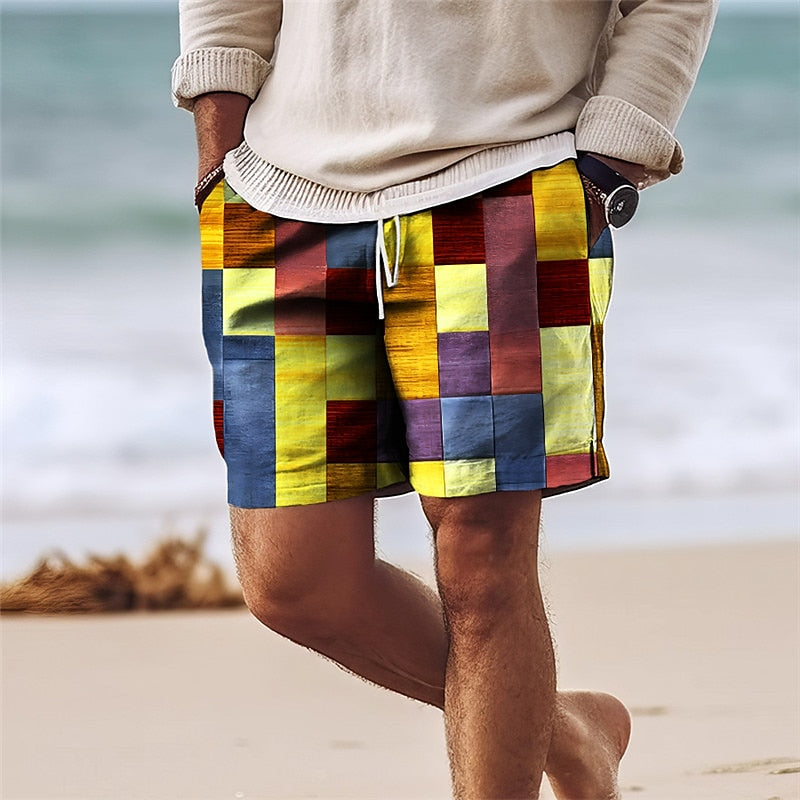 Men’s Swim Shorts – Quick Dry – Regular Fit – Mid-Thigh – Adjustable Waist – Patchwork