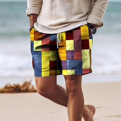 Men’s Swim Shorts – Quick Dry – Regular Fit – Mid-Thigh – Adjustable Waist – Patchwork