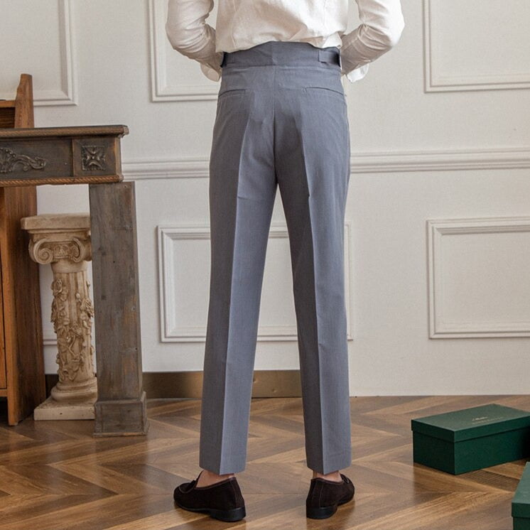 Men’s High-Waisted Trousers – Tailored Fit – Pleated Front – Adjustable Side Buckle