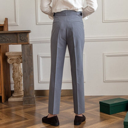 Men’s High-Waisted Trousers – Tailored Fit – Pleated Front – Adjustable Side Buckle