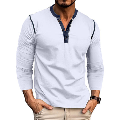 Men's Classic Henley Shirt - Long Sleeve - Button Placket - Casual Fit