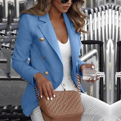 Women’s Blazer – Tailored Fit – Double-Breasted Wool Look – Gold Button Detail