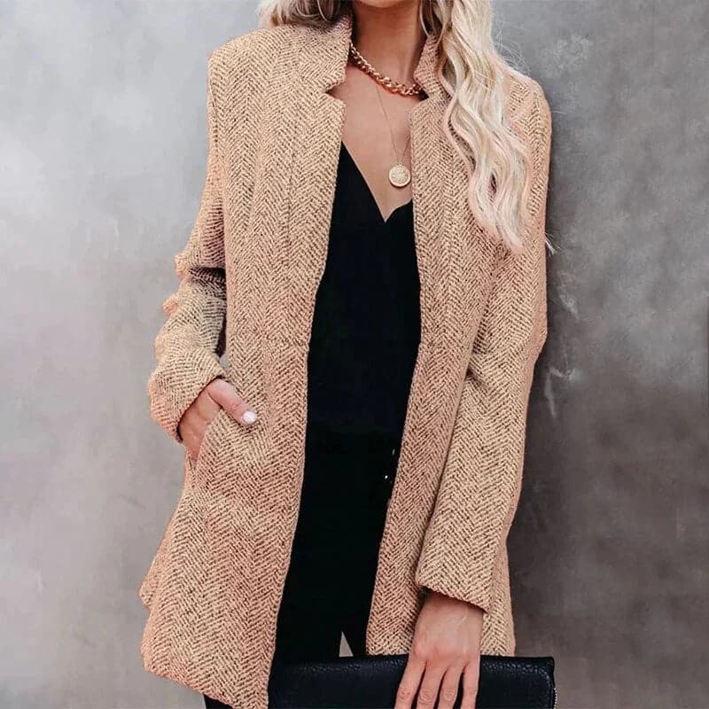 Women’s Blazer – Tailored Fit – Textured Wool Look – Open Front – Structured Silhouette